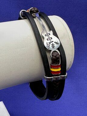 Punk Guitar Unisex Stainless Steel Leather Bracelet